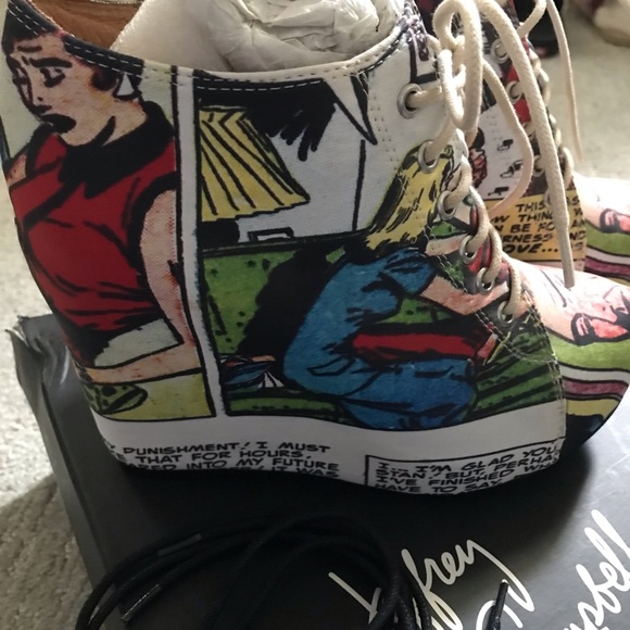 BNIB Jeffrey Campbell x Black Milk ‘Sick of Men’ 99 Tie Lace-Up Wedges / Size 7 - Picture 3 of 12